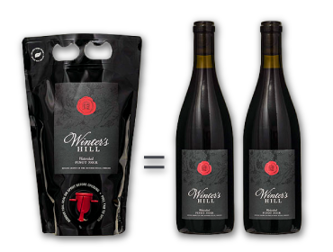 One Winter's Hill Pinot noir Eco-pack has the same amount of wine as two 750ml glass bottles.