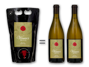 One Winter's Hill Pinot Gris Eco-pack has the same amount of wine as two 750ml glass bottles.