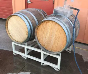 Two of the used wine barrels available for sale from Winter's Hill Estate