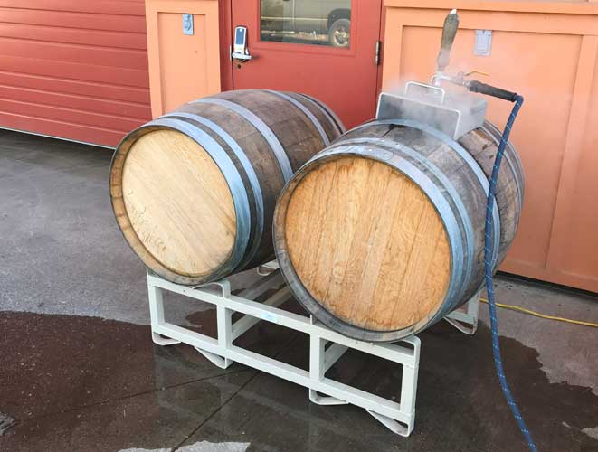 Two of the used wine barrels available for sale from Winter’s Hill Estate https://wintershillwine.com/story/these-barrels-are-ready-to-go-from-our-cellar-to-your/
