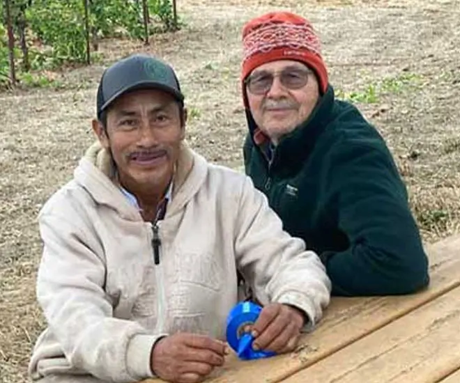 Peter Gladhart with Luciano in the vineyard at Winter’s Hill estate Peter Gladhart with Luciano in the vineyard at Winter's Hill estate