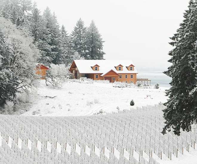 Story_story_winter - Winter's Hill Estate Winter's Hill in winter on the cover of Oregon Wine Press
